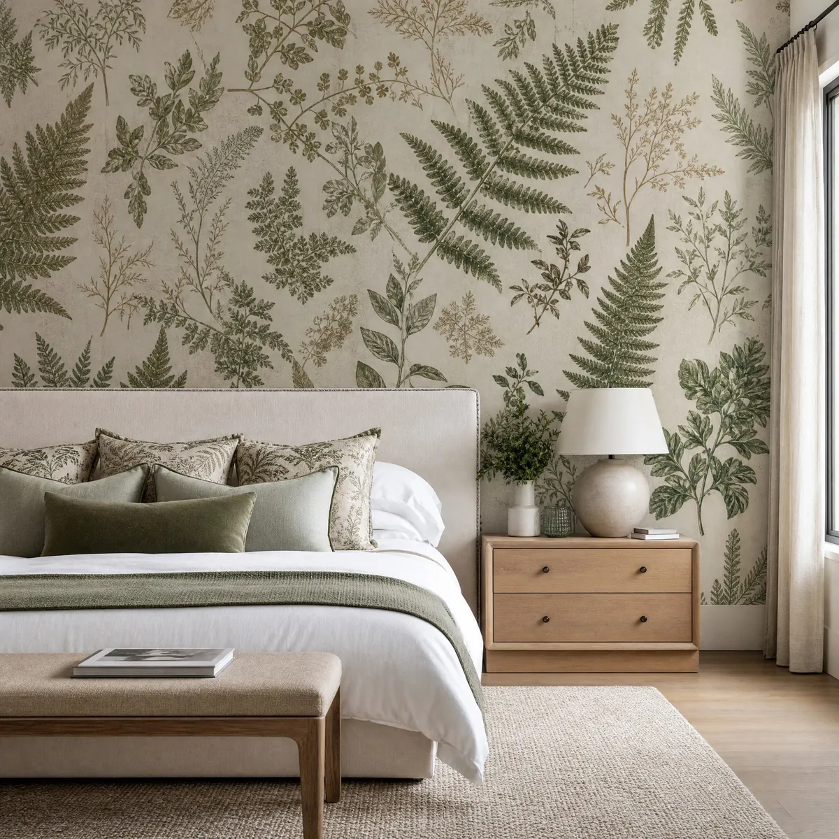 Botanical wallpaper bedroom accent wall trend