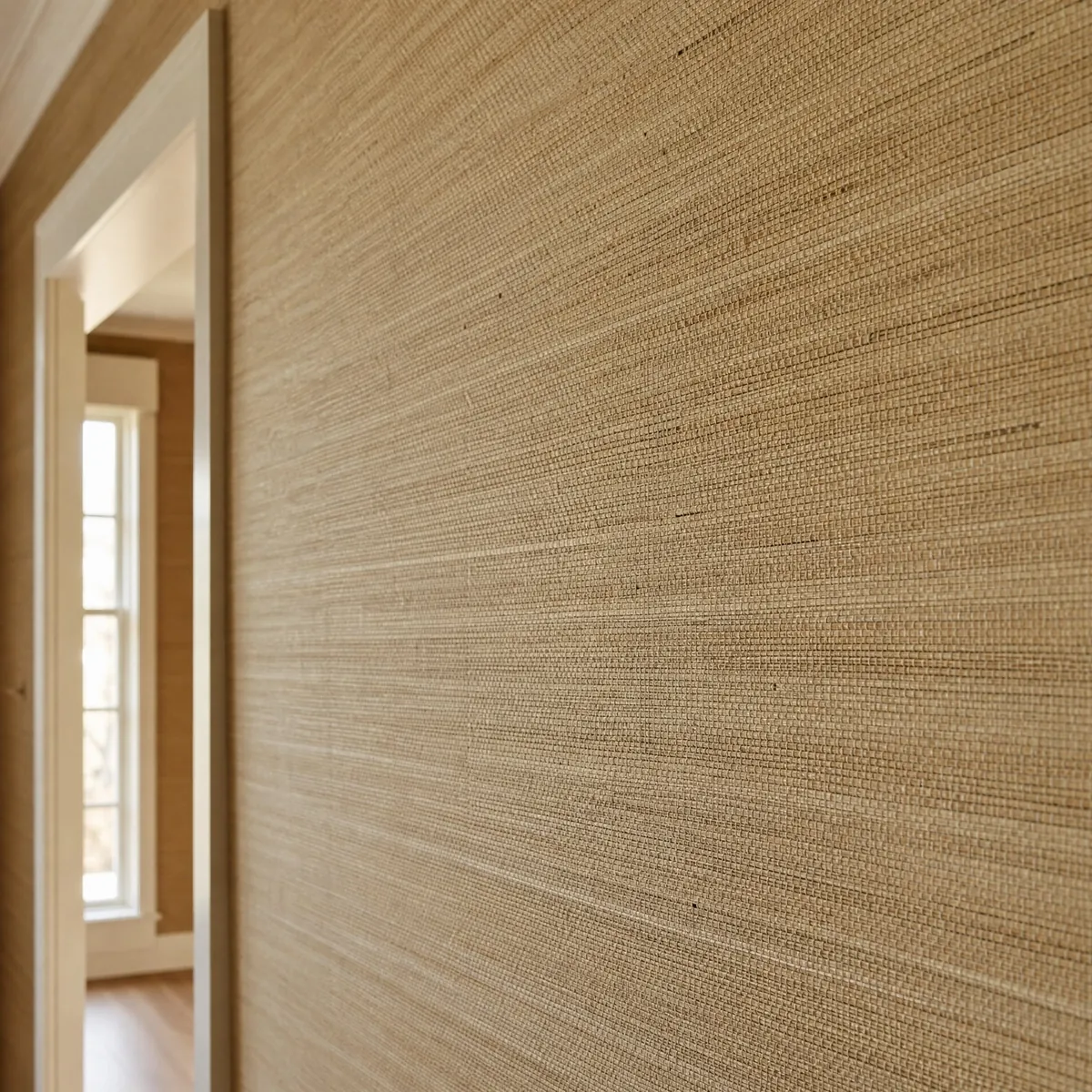 Natural grasscloth wallpaper texture closeup