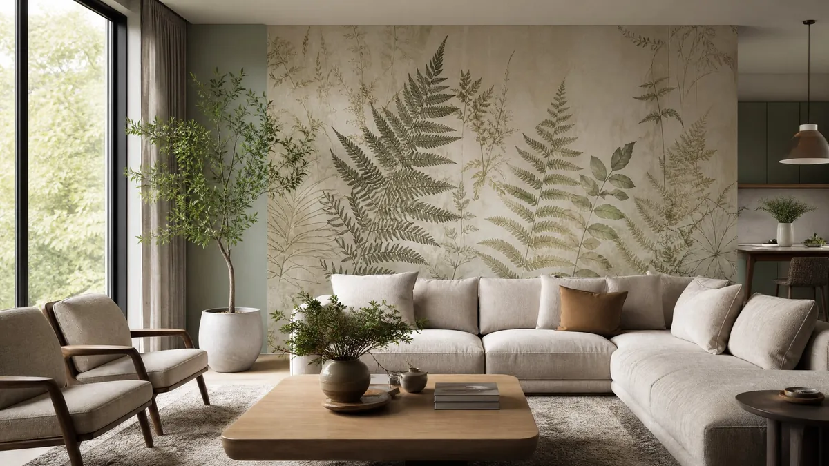 Living room wallpaper installation in South Florida