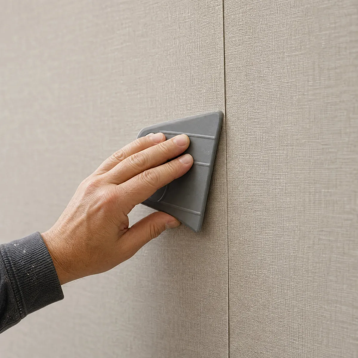 Professional wallpaper installation closeup